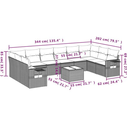 vidaXL 11-dijelni set vrtnih sofa od poliratana s jastucima sivi Cijene