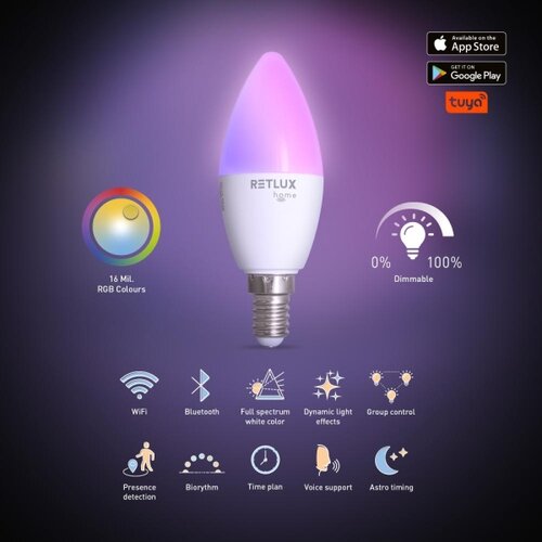 Retlux led rgbw prigu&amp;scaron;iva sijalica C37 E14/4,5W/230V 2700-6500K wi-fi tuya Slike
