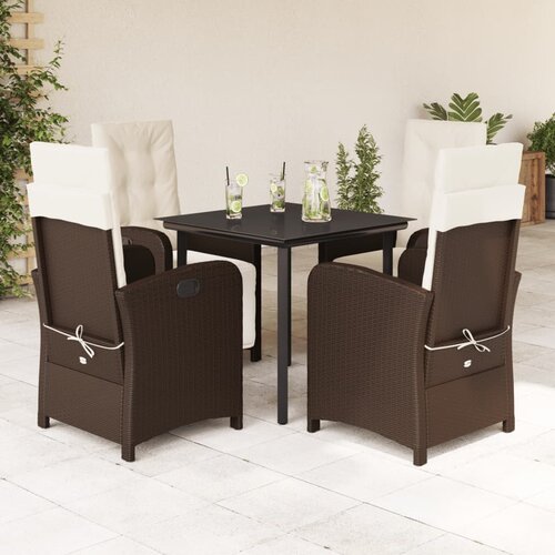 5-dijelni vrtni blagovaonski set s jastucima poliratan smeđi Smeđa 80 cm table length Slike