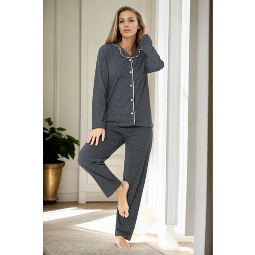 Dewberry U5515 Womens Long Sleeve Pyjama Set-ANTHRACITE Slike
