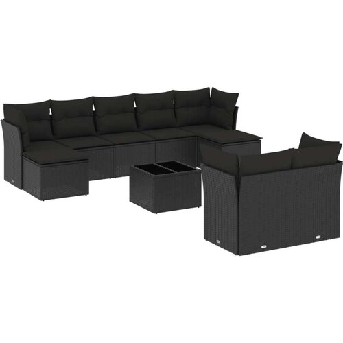 VidaXL 10-dijelni set vrtnih sofa s jastucima crni od poliratana Slike