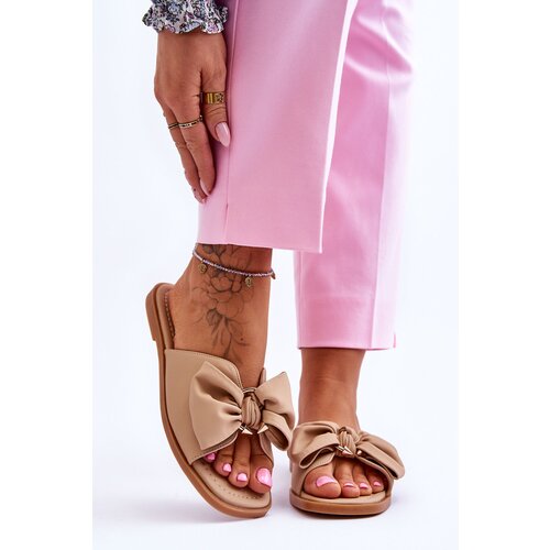 EVENTO PE1 Women's Leather Slippers With Bow Beige Becky Cijene