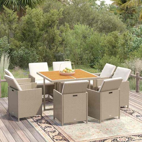  9-dijelni vrtni blagovaonski set od poliratana s jastucima bež 109 cm table length Slike