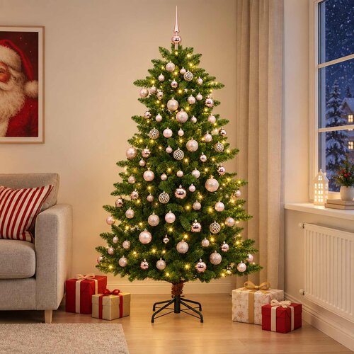 Umjetno božićno drvce s kuglicama 210 cm 300 LED lampica Slike