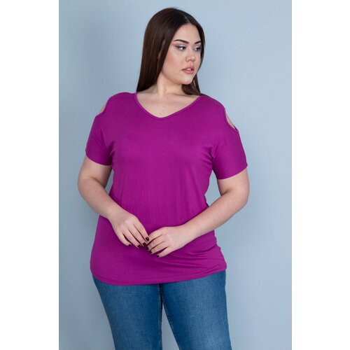 Şans Women's Plus Size Purple Decollete Decollete Blouse Slike