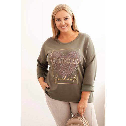 Kesi Włoski Women's Plus Size washed hoodie with a print graphite Cene