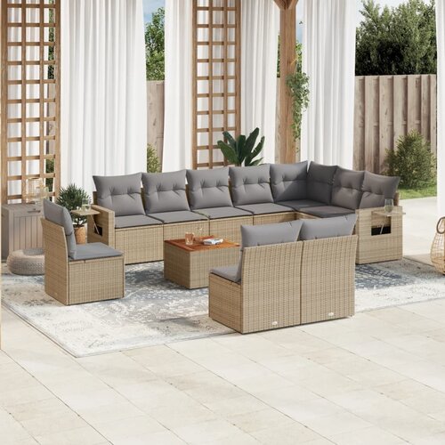 vidaXL 11-dijelni set vrtnih sofa od poliratana s jastucima bež Cijene