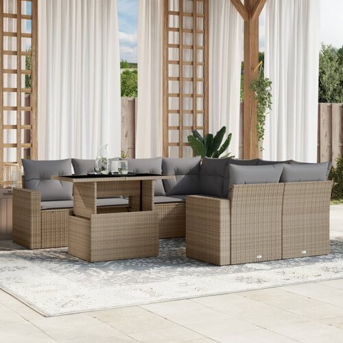 VidaXL 9-dijelni set vrtnih sofa s jastucima bež od poliratana Slike