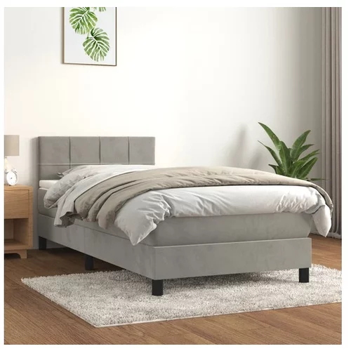  Box spring postelja z vzmetnico svetlo siva 80x200 cm žamet