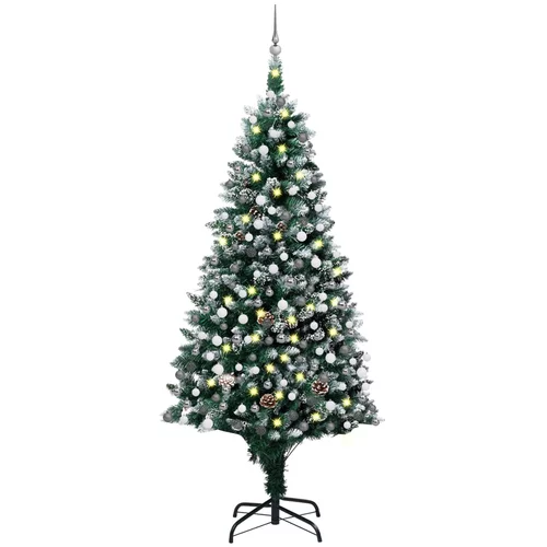 vidaXL umjetno božićno drvce LED s kuglicama i šiškama 210 cm