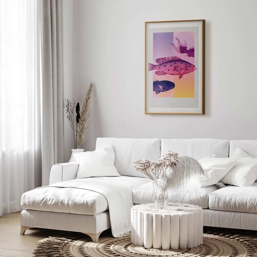  Plakat - Fantastic Fish - artistic illustration of fish on a colorful background 40x60 Zlatni okvir s margom Slike