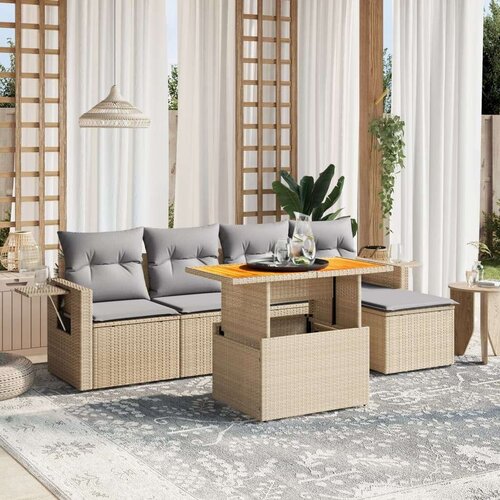 vidaXL Vrtna sedežna garnitura 6-delna z blazinami bež poli ratan Cene