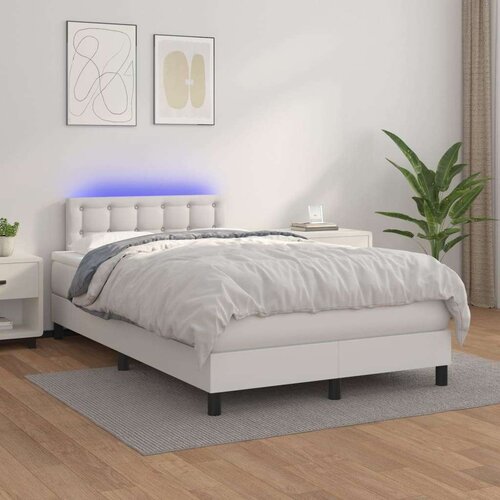 Krevet box spring s madracem LED bijeli 120x200 cm umjetna koža Cene