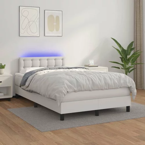  Krevet box spring s madracem LED bijeli 120x200 cm umjetna koža