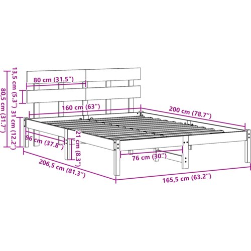 vidaXL Krevetna konstrukcija s uzglavljem Vosak smeđa 160x200 cm Masivna borovina Cene