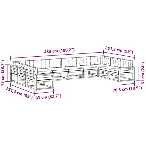  Set vanjskih sofa 10 kom. Prirodna i antracit Smeđa 483 x 251,5 x 73 cm Slike