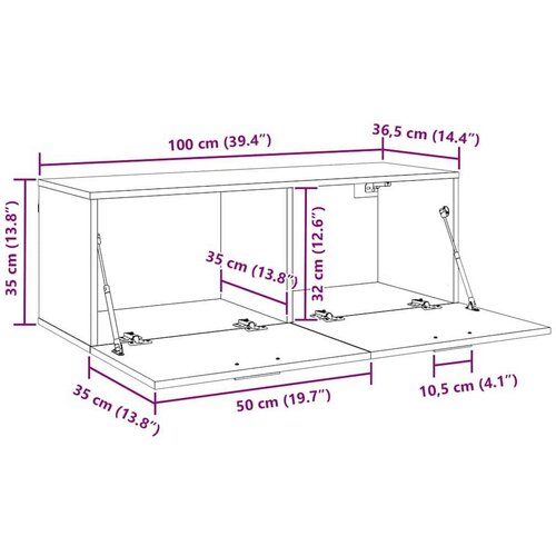 VidaXL Ormar za Zid hrast artisan 100 x 36.5 x 35 cm Konstruirano drvo Slike