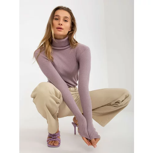 Fashion Hunters Light purple ribbed turtleneck with buttons