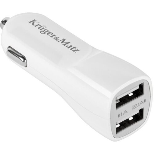 KR&amp;Uuml;GER&amp;amp;MATZ Polnilec KRUGER-MATZ za avto 12V za telefon, 2xUSB vtičnica, 2100mA, bele barve, (20823084) Slike