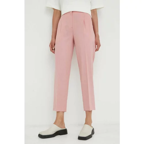 PS Paul Smith Vunene hlače boja: ružičasta, kroj cigarette, visoki struk