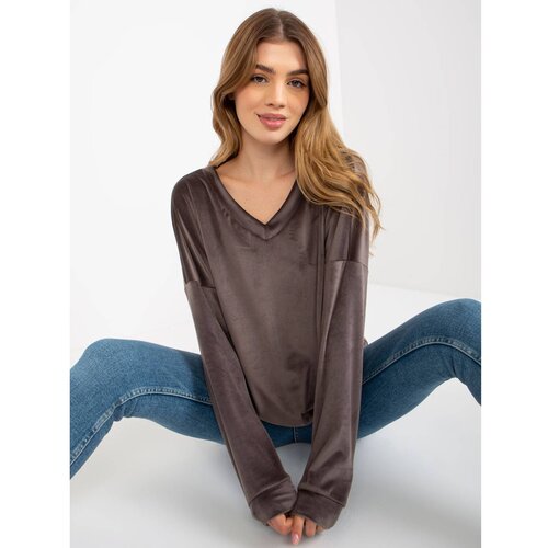 Fashion Hunters Dark grey velour sweatshirt with neckline Slike