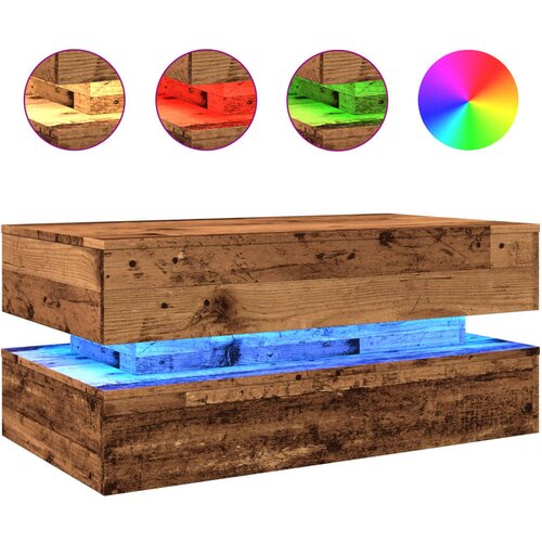 Maison Chic Klubska mizica - kavna mizica - Nizka mizica z LED lučkami starinski les 90x50x40 cm, (21752403) Cene