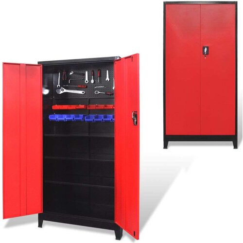 vidaXL Ormar za Alat s 2 Vrata Čelični 90x40x180 cm Crno-Crveni Cijene