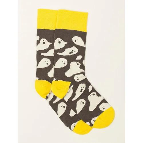 Fashion Hunters Gray and yellow men's socks with a print