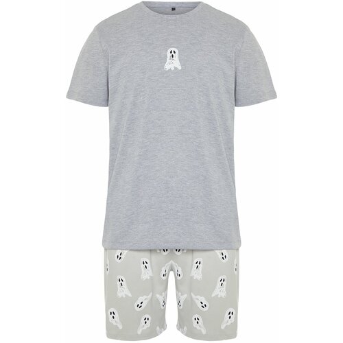 Trendyol Men's Gray Printed Regular Fit Knitted Pajamas Set Cene