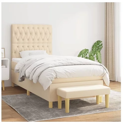 vidaXL Box spring postelja z vzmetnico krem 90x190 cm blago