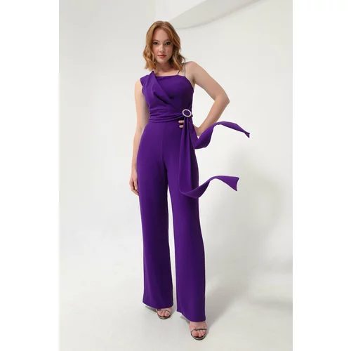 Lafaba Women's Purple One-Shoulder Jewelery Evening Dress Jumpsuit