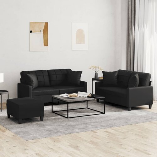  3-dijelni set sofa s jastucima crna od umjetne kože Cene
