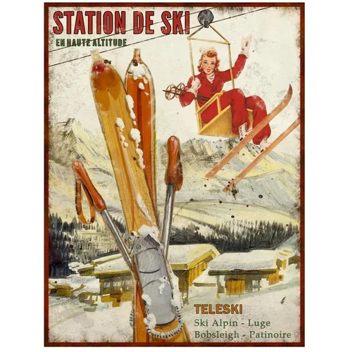 Antic Line Kovinska stenska dekoracija Station de Ski, 25 x 33 cm