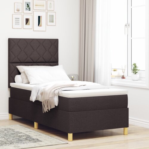 Box Spring Krevet s madracem i LED svjetlom tamnosmeđi 90x200 cm tkanina Slike