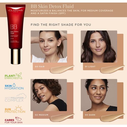Clarins BB Skin Detox Fluid hidratantna BB krema SPF 25 nijansa 03 - Dark 45 ml Slike