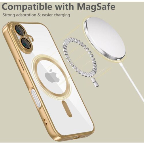  Magshiny ovitek za Iphone 16e Magsafe - prozoren z zlato obrobo Slike