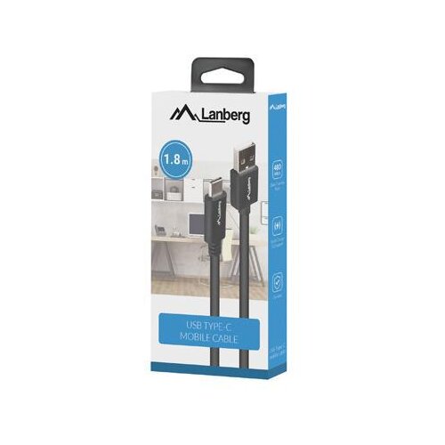 Akyga CABO LANBERG USB 2.0 TIPO-C MAC AM PARA SMARTPHONE E LAPTOP COM CARREGAMENTO R&amp;Aacute;PIDO DE 18M, (5000261370) Slike