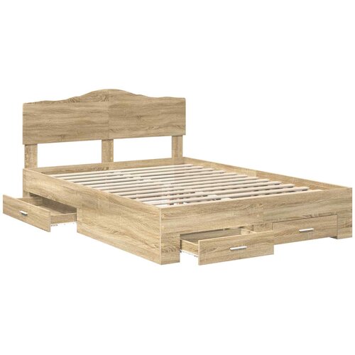  Krevetna konstrukcija s ladicama Sonoma hrast 150 x 200 cm Smeđa 203 x 153 x 90 cm Slike