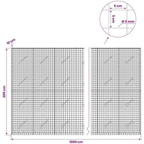  Gabion s 5 mm žicom i mrežom 5x5 cm 1000x10x200 cm Slike