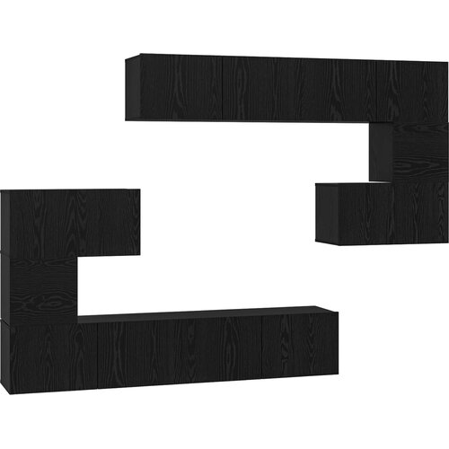  Set TV komoda 8 kom. Crni hrast Konstruirano drvo Crna 80 x 30 x 30 cm Slike