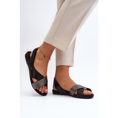 Kesi Zazoo Leather sandals with hook-and-loop fasteners, black Cene