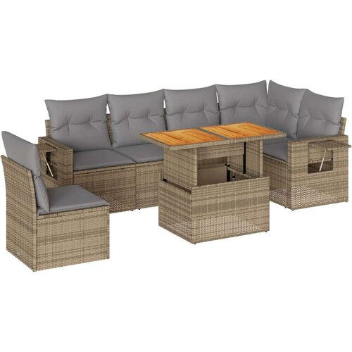 VidaXL 7-dijelni set vrtnih sofa od poliratana s jastucima bež Slike