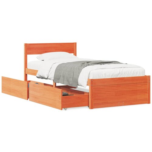 VidaXL Posteljni okvir s predali vo&amp;scaron;čeno rjav 90x190 cm trdna borovina Slike
