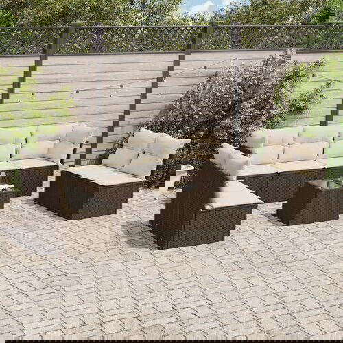  9-dijelni set vrtnih sofa s jastucima poliratan smeđi Slike