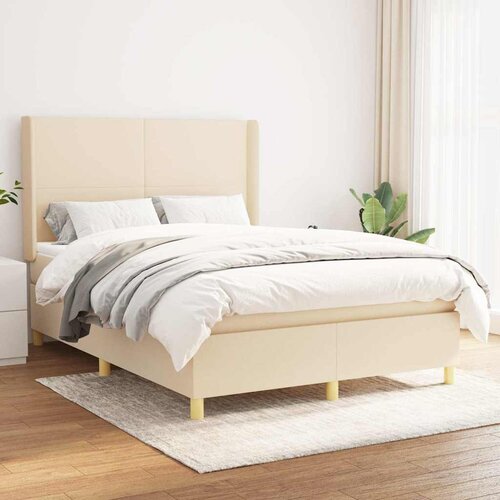  Krevet s oprugama i madracem krem 140 x 190 cm od tkanine Slike