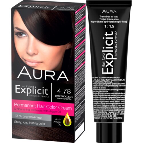 Aura set za trajno bojenje kose explicit 4.78 dark chocolate / tamna čokolada Cene