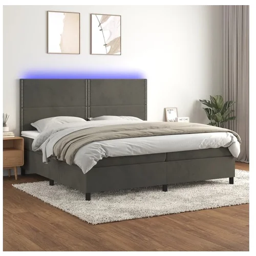  Box spring postelja z vzmetnico LED temno siva 200x200 cm žamet