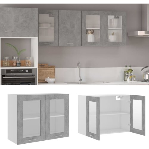 VidaXL Viseča steklena omarica betonsko siva 80x31x60 cm iverna plo&amp;scaron;ča, (20716528) Slike
