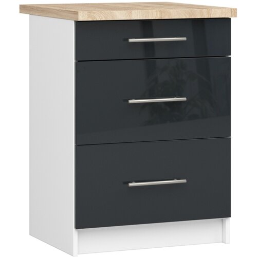 AKORD OLIWIA S60 Kabinet 3SZ + BELA / GRAFITNI GLOS Vrh, (21713592) Cene