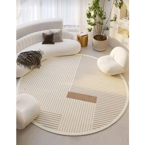 Okrugli tepih sa gumenom podlogom 160x160cm - bež linije i, TG-1137 Slike
